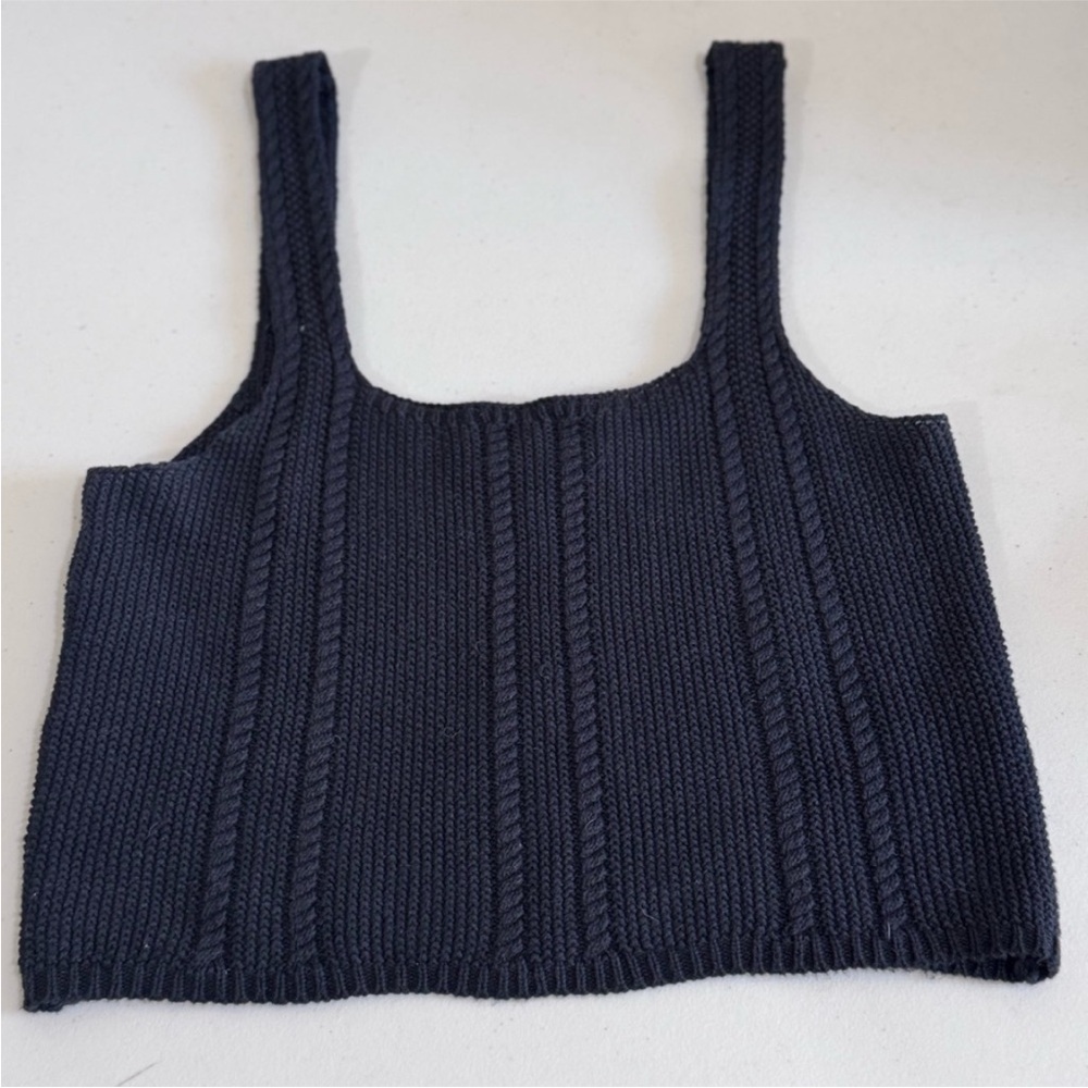 daniel cassin Ribbed Knit Square-Neck Tank Top - Navy